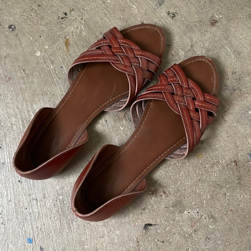 Brown leather huarache sandals